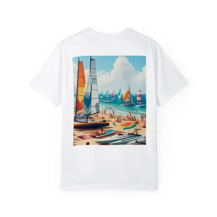 Sunny Beach Sailboats Colorful Summer Ocean Scene