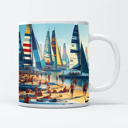 Colorful Sailboats Busy Summer Beach Scene
