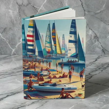 Colorful Sailboats Busy Summer Beach Scene