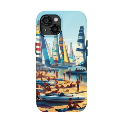 Colorful Sailboats Busy Summer Beach Scene