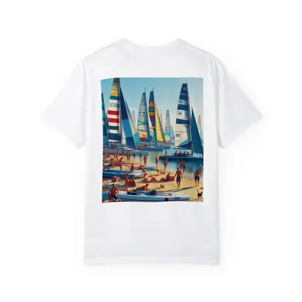 Colorful Sailboats Busy Summer Beach Scene