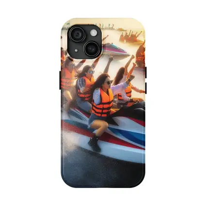 Women Riding Jet Skis Ocean Sunset Scene