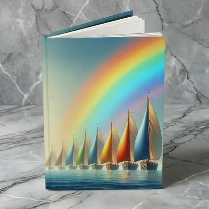 Colorful Sailboats Racing Under Rainbow Sky