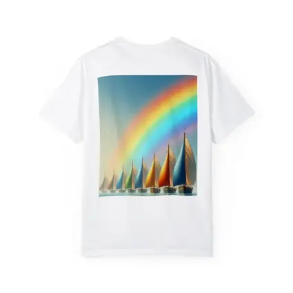 Colorful Sailboats Racing Under Rainbow Sky