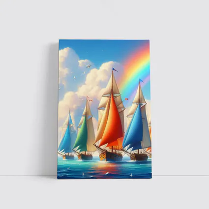 Sailing Ships Rainbow Sky Ocean Art