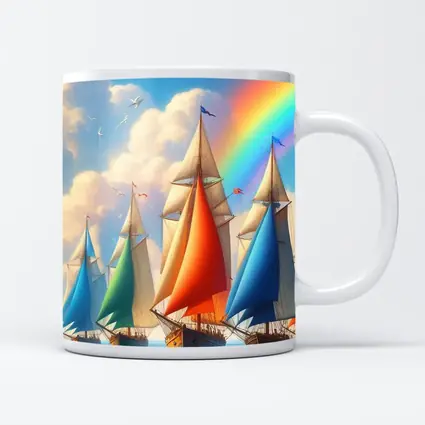 Sailing Ships Rainbow Sky Ocean Art