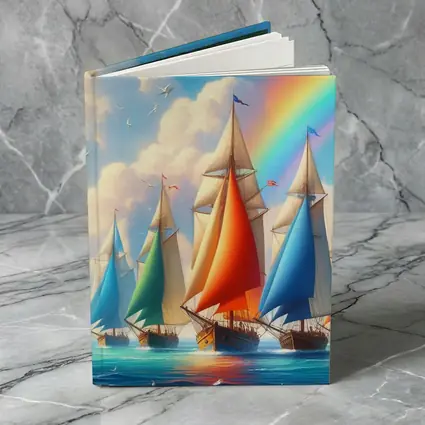 Sailing Ships Rainbow Sky Ocean Art