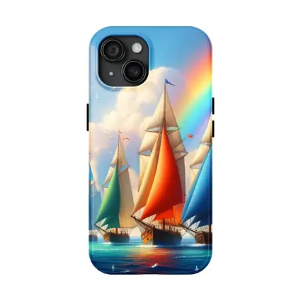Sailing Ships Rainbow Sky Ocean Art