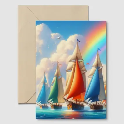 Sailing Ships Rainbow Sky Ocean Art