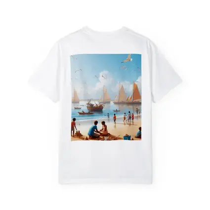 Children Playing Beach Scene Sailboats Sky