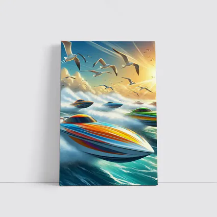 Colorful Speed Boats Racing Ocean Waves