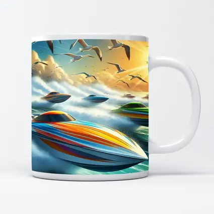 Colorful Speed Boats Racing Ocean Waves