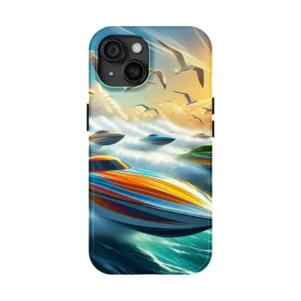 Colorful Speed Boats Racing Ocean Waves