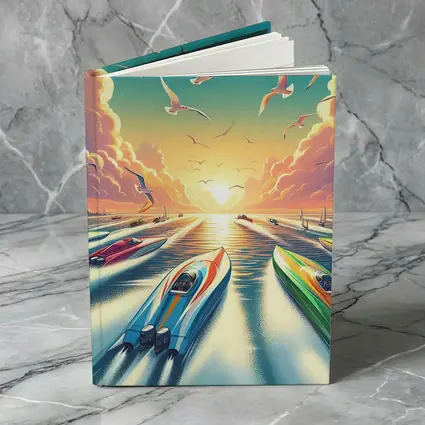 Speed Boats Racing Sunset Ocean Seagulls