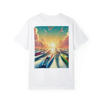 Speed Boats Racing Sunset Ocean Seagulls