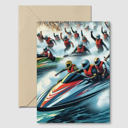 Jet Ski Racing Action Crowd Cheering Art