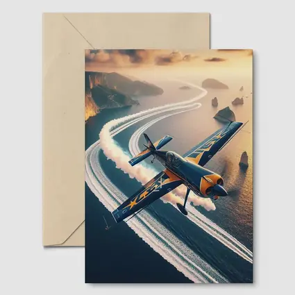 Aerobatic Plane Smoke Trail Coastal Sunset
