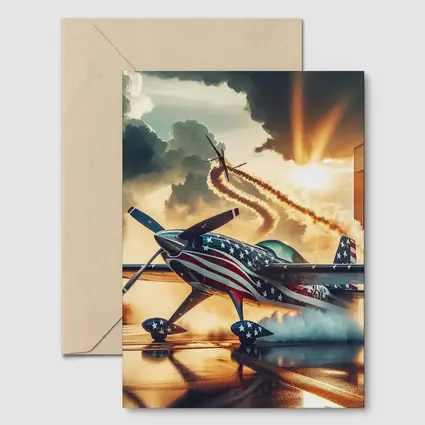 American Flag Stunt Plane Dramatic Sunset Sky