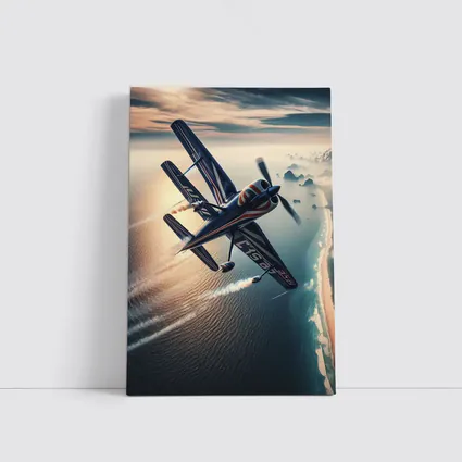 Aerobatic Biplane Flying Over Coastal Waters