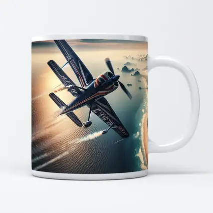 Aerobatic Biplane Flying Over Coastal Waters