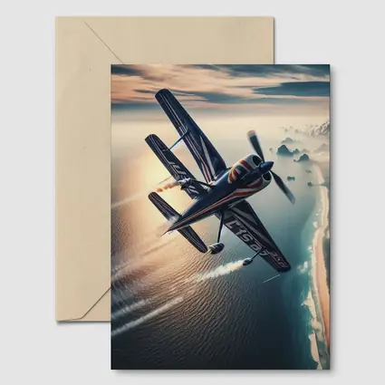 Aerobatic Biplane Flying Over Coastal Waters