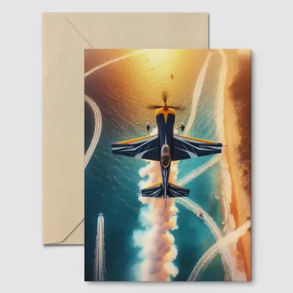 Aerobatic Plane Smoke Trail Over Coastal Water