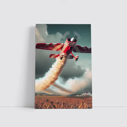 Red Striped Aerobatic Plane Over Crowd