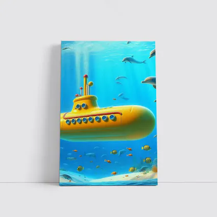 Yellow Submarine Underwater Ocean Dolphins Fish