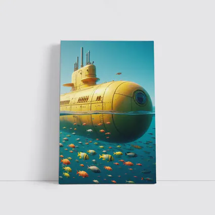 Yellow Submarine Floating Above Tropical Fish