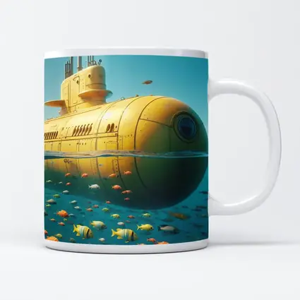 Yellow Submarine Floating Above Tropical Fish
