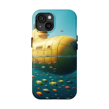 Yellow Submarine Floating Above Tropical Fish
