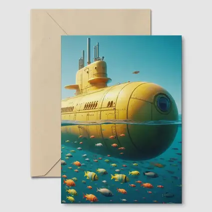 Yellow Submarine Floating Above Tropical Fish
