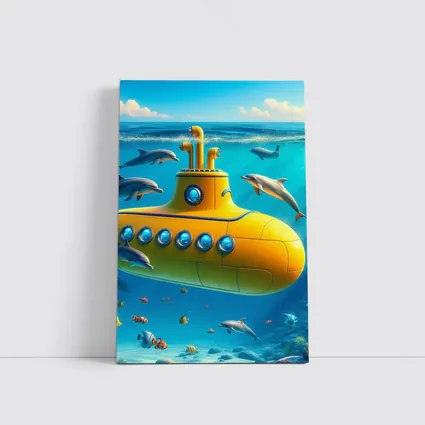 Yellow Submarine Underwater Dolphins Ocean Scene