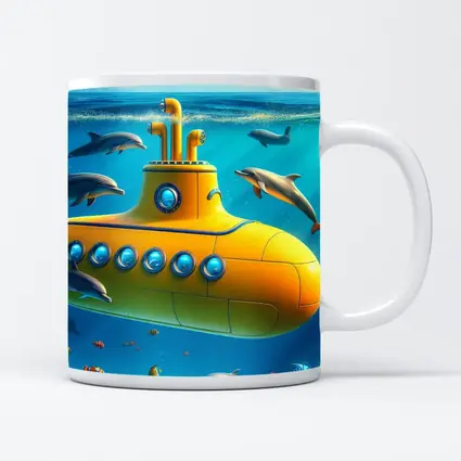 Yellow Submarine Underwater Dolphins Ocean Scene