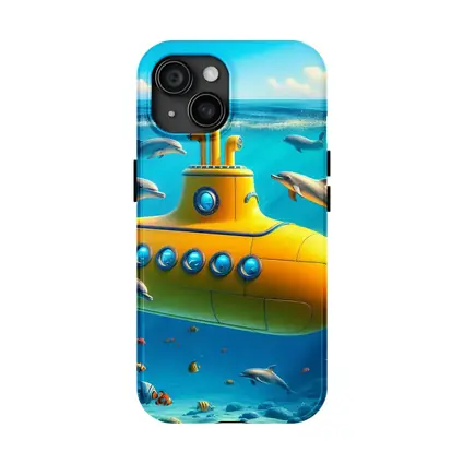 Yellow Submarine Underwater Dolphins Ocean Scene