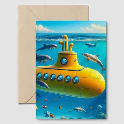 Yellow Submarine Underwater Dolphins Ocean Scene
