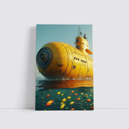 Yellow Submarine Surfacing Over Tropical Fish
