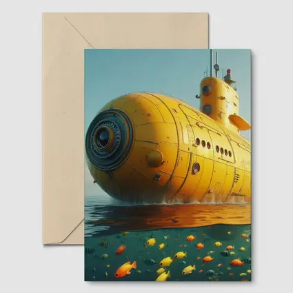 Yellow Submarine Surfacing Over Tropical Fish