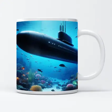 Military Submarine Gliding Over Coral Reef