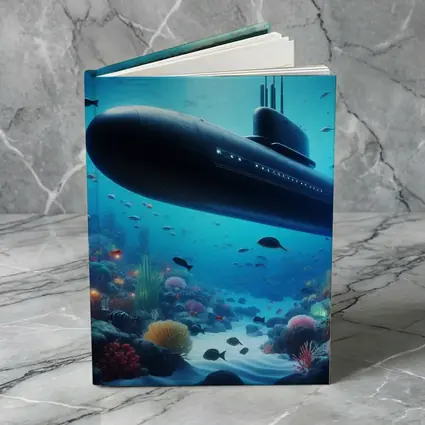 Military Submarine Gliding Over Coral Reef