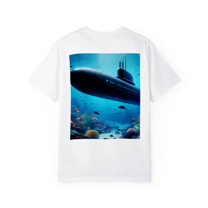 Military Submarine Gliding Over Coral Reef