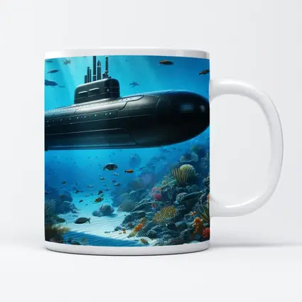 Black Submarine Underwater Coral Reef Scene
