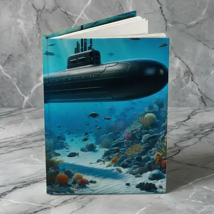 Black Submarine Underwater Coral Reef Scene