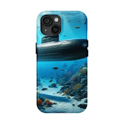 Black Submarine Underwater Coral Reef Scene