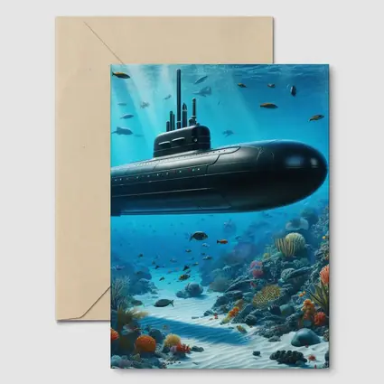 Black Submarine Underwater Coral Reef Scene