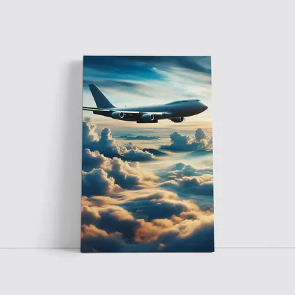 Large Airplane Flying Above Golden Clouds