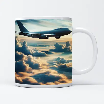 Large Airplane Flying Above Golden Clouds