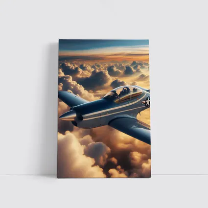 Vintage Military Airplane Flying Above Clouds