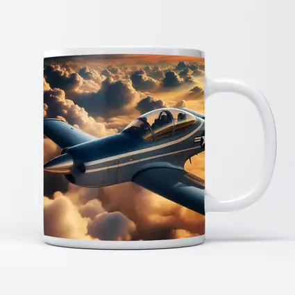 Vintage Military Airplane Flying Above Clouds