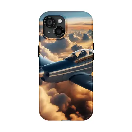 Vintage Military Airplane Flying Above Clouds